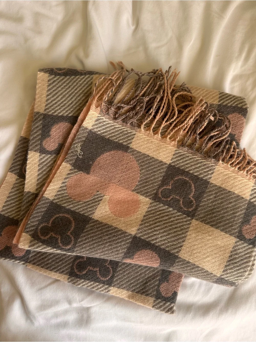 Checkerboard Fringe Scarf in Brown & Tan